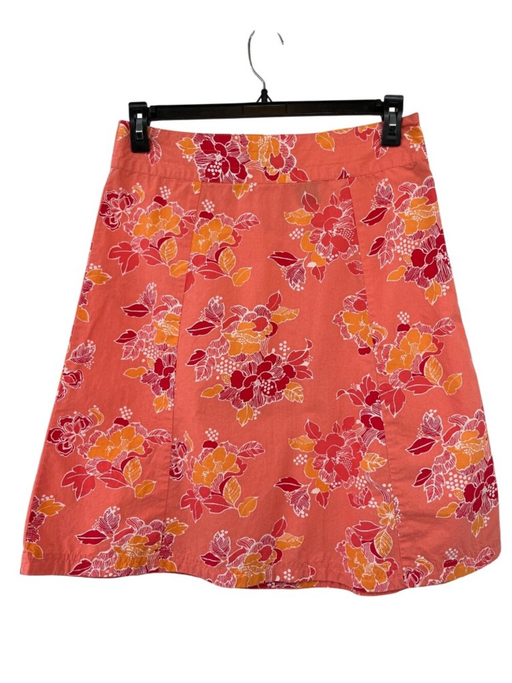 Eddie Bauer Floral Skirt Womens 10 Cotton Peach Orange Side Zip Used